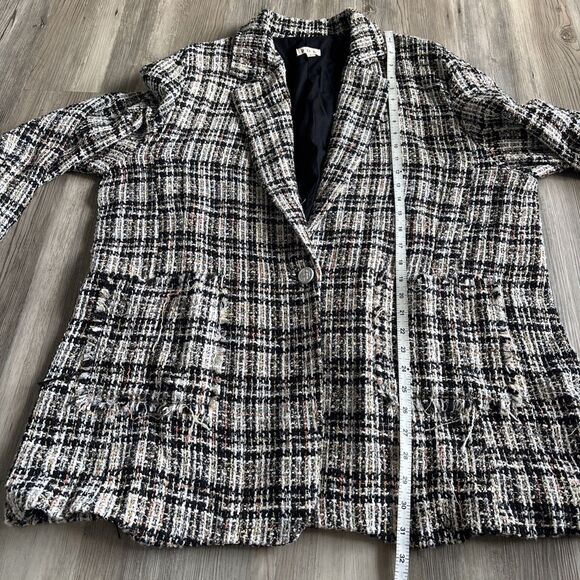 POL Oversized Plaid Long Blazer Heavy Tweed Plaid Blazer Jacket Size Large - Picture 9 of 11